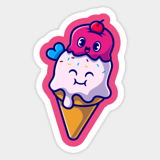 Happy Ice Cream Cone Cartoon Sticker